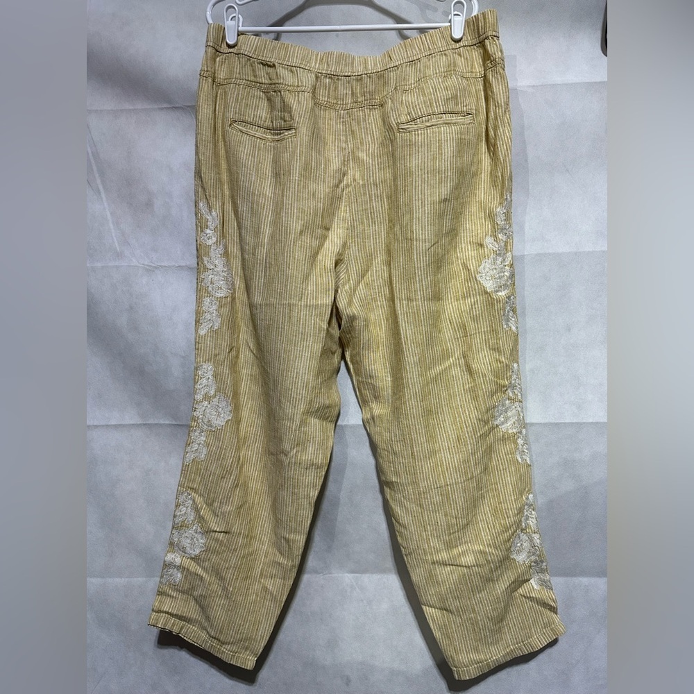 Anthropologie Pants Women's XL Linen Embroidered Floral Striped Boho Beach Comfy - Picture 2 of 6